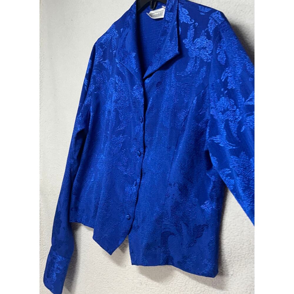 Vintage Christie & Jill Blue Jacquard Button Front Blouse Size 12 - Picture 3 of 8